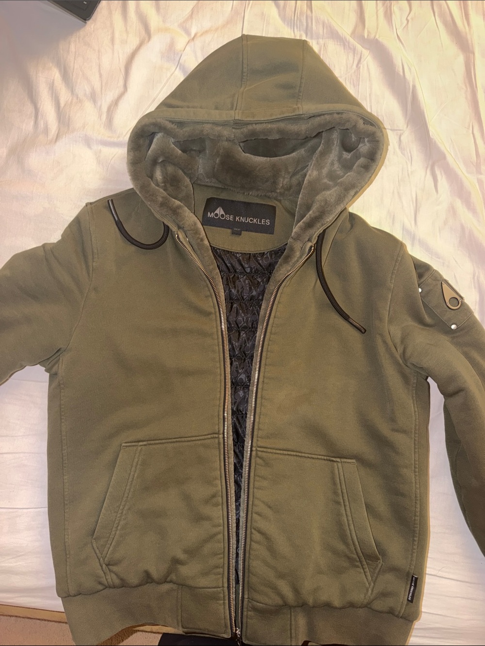 Moose Knuckles Olive Hooded Quilted-Lined Jacket